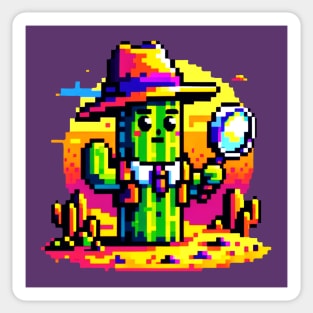 Pixelated Cactus Detective Adventure in Desert Sticker